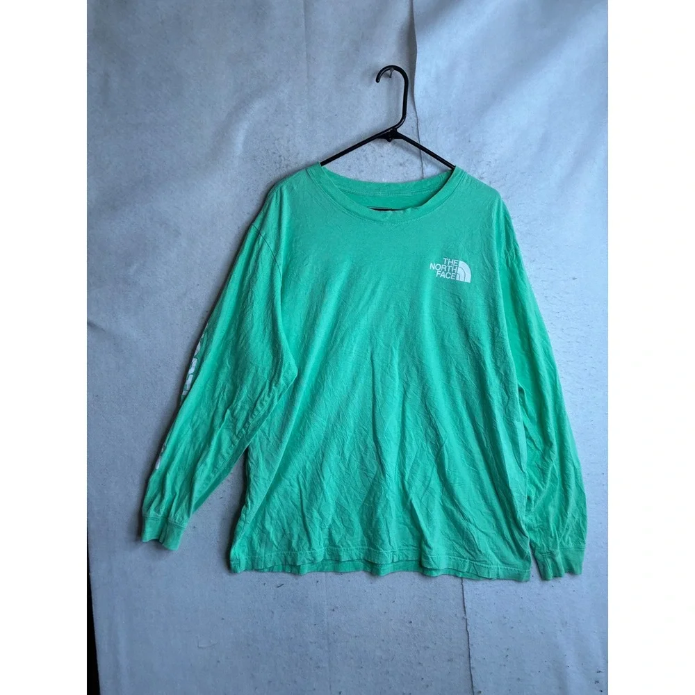 The North Face Mens XXL Green Long Sleeve Graphic Logo T-Shirt 100% Cotton